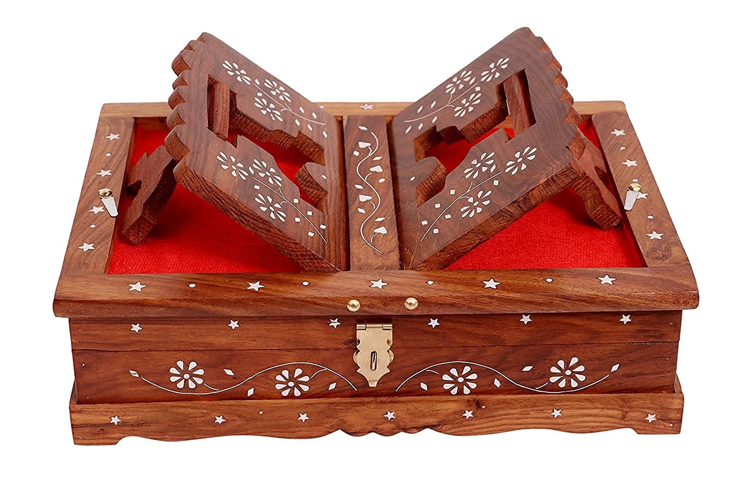 Sheesham Wooden Handmade White Inaly Work Quran/bibal/Geeta Box Stand